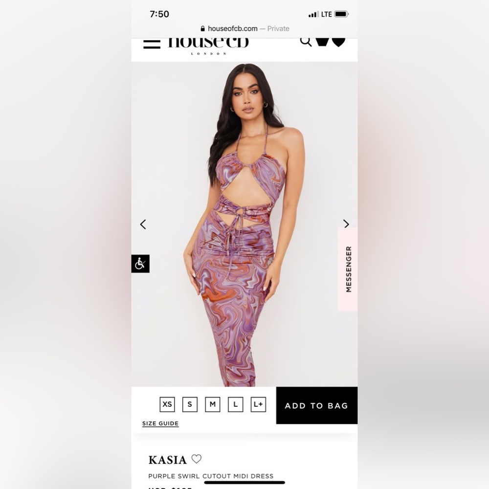 House of CB London Kasia Purple Swirl Cutout Midi Dress - small